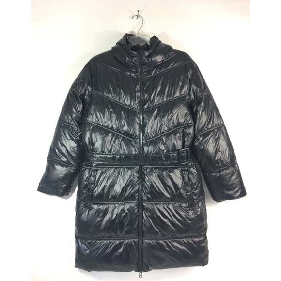 A New Day Women's Black Puffer Jacket with Hood  & Waist Belt L (NWOT) - Picture 3 of 6